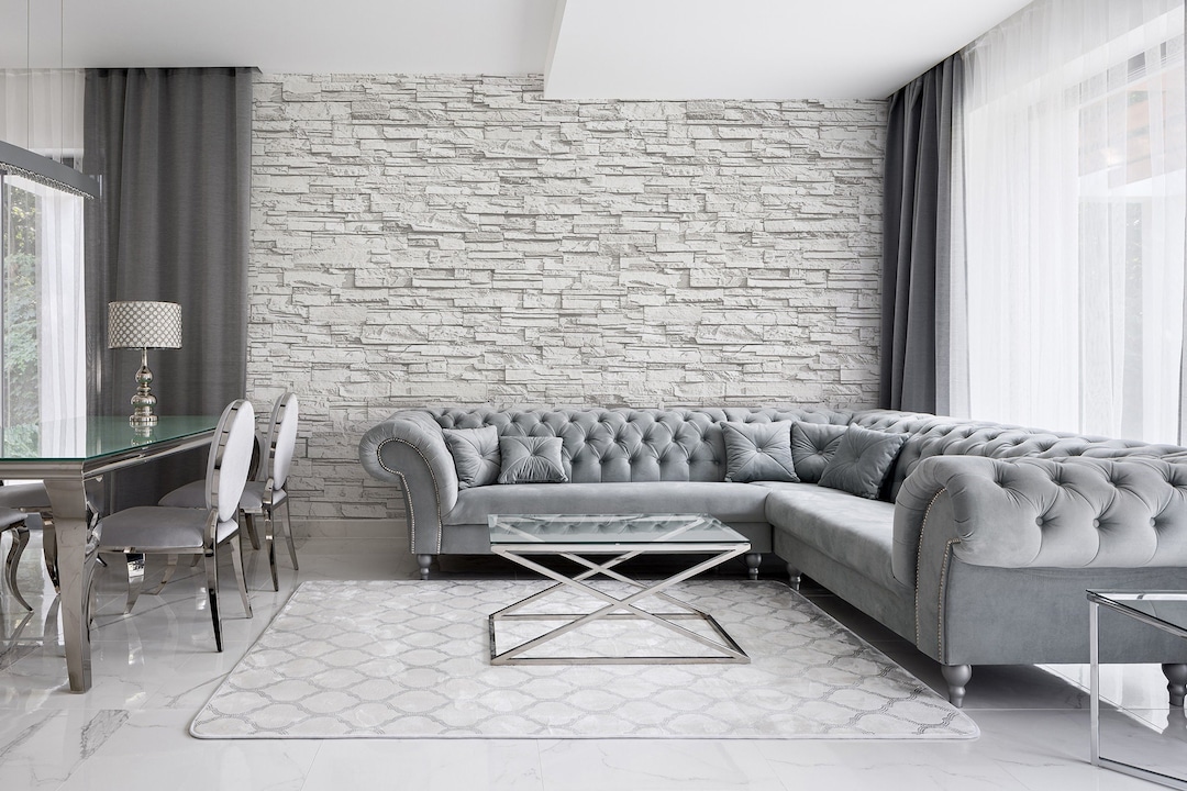 Modern White Brick Wallpaper, Abstract Pattern, Minimalist Wall Mural