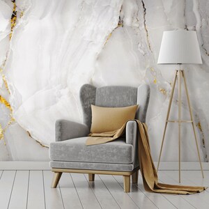 White marble wallpaper, marble with grey, stone [Self Adhesive, Peel & Stick, Removable]
