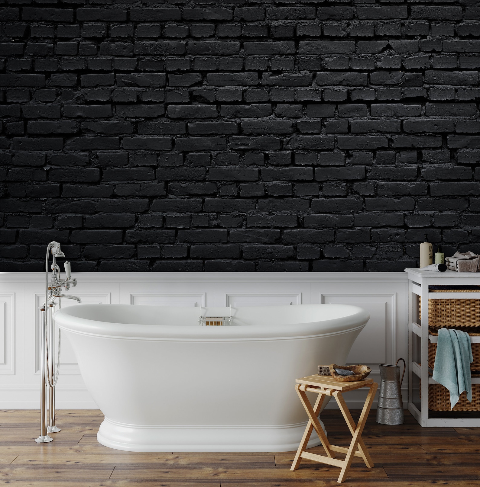 Black Brick Wall Mural, Vintage Wallpaper self Adhesive, Peel & Stick