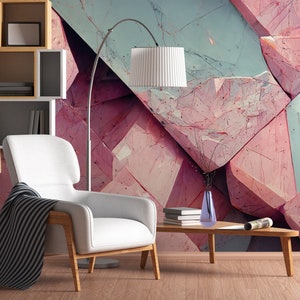 Abstract pink gemstone wallpaper [Peel and Stick (self adhesive) or Traditional Vinyl Papers]