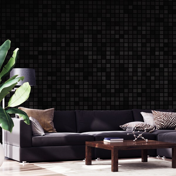 Black geometric tiles pattern wallpaper [Self Adhesive, Peel & Stick, Removable]