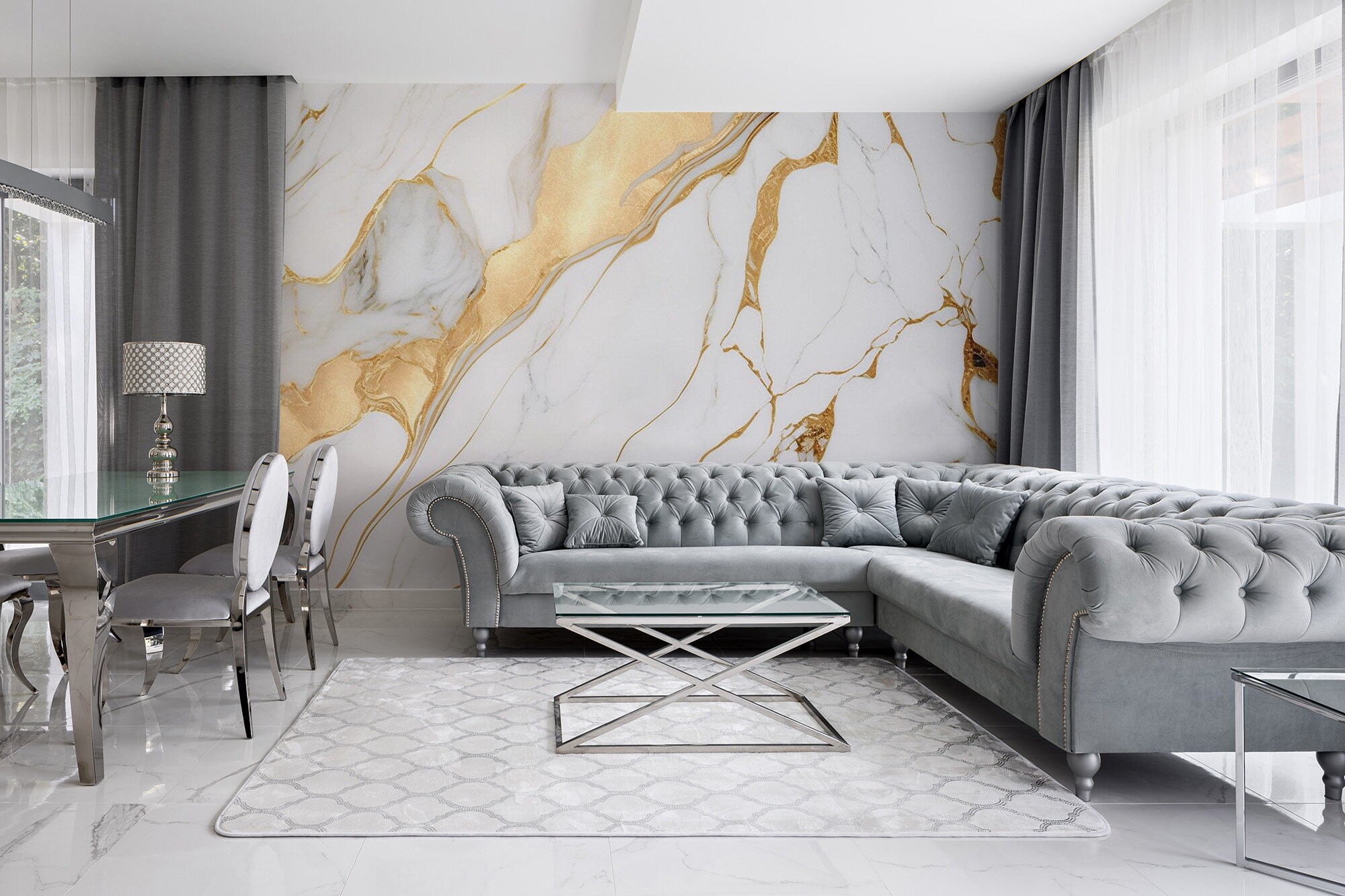 White and Gold Marble Wallpaper Modern Wall Mural peel and - Etsy
