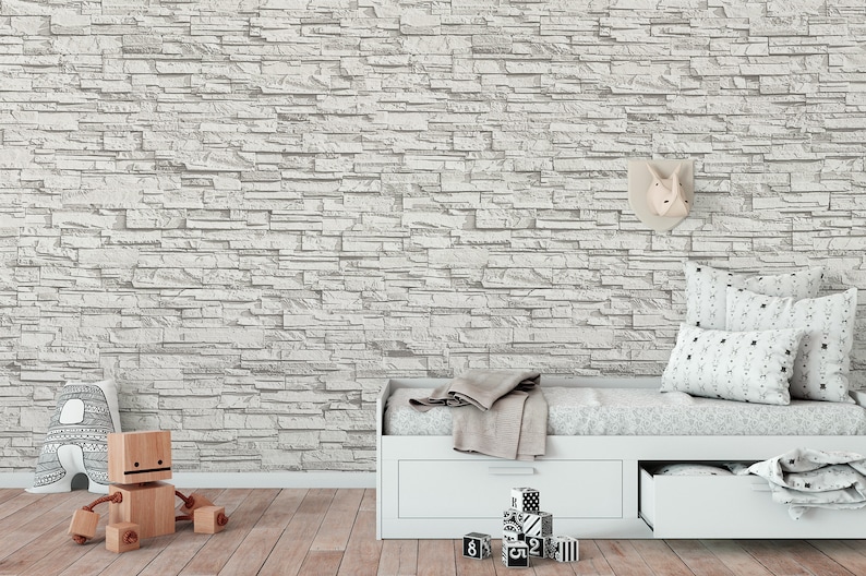 Modern White Brick Wallpaper Abstract Pattern Minimalist Etsy