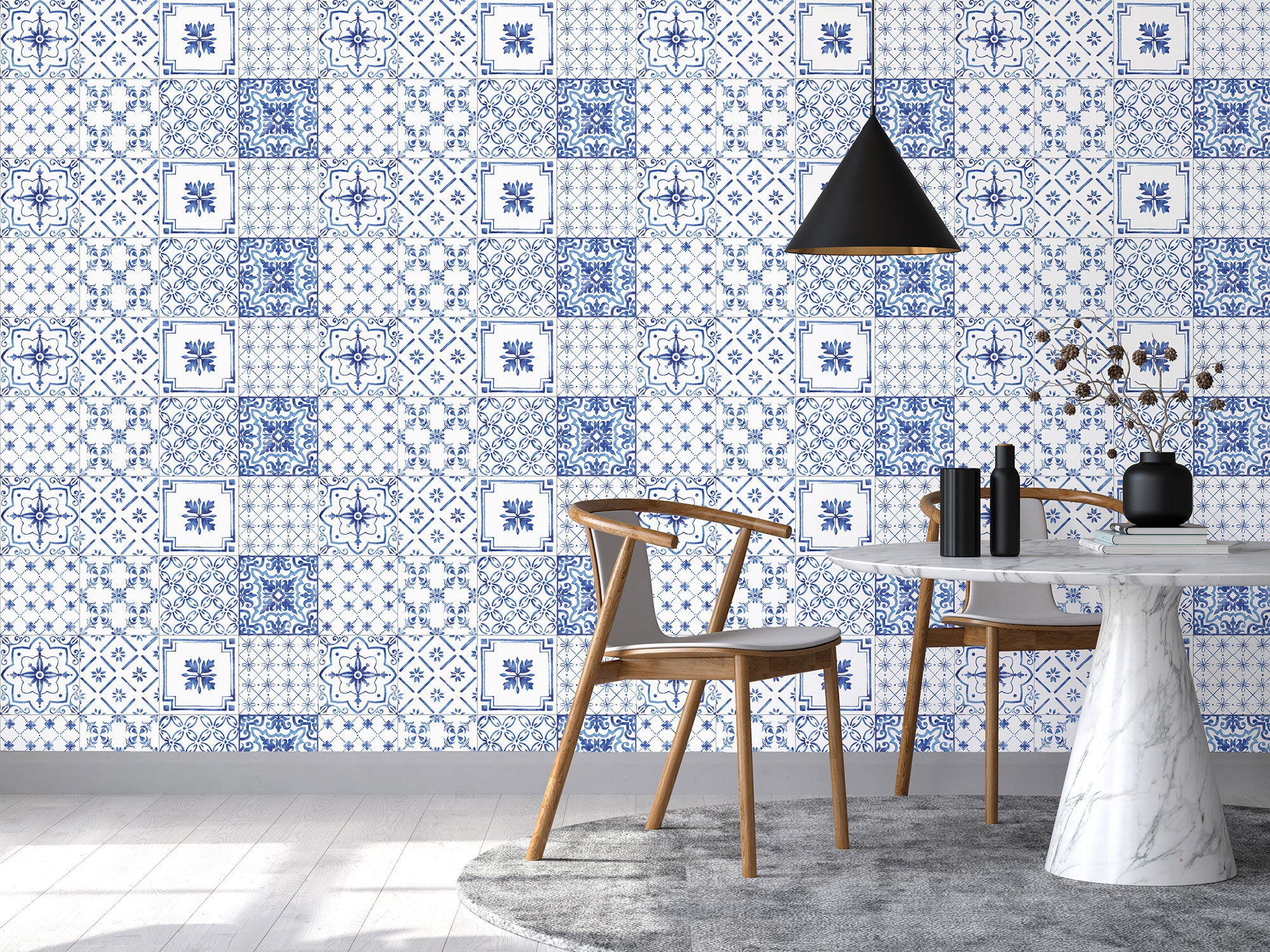 Moroccan Blue & White Tile Pattern Wallpaper [peel and Stick (self ...