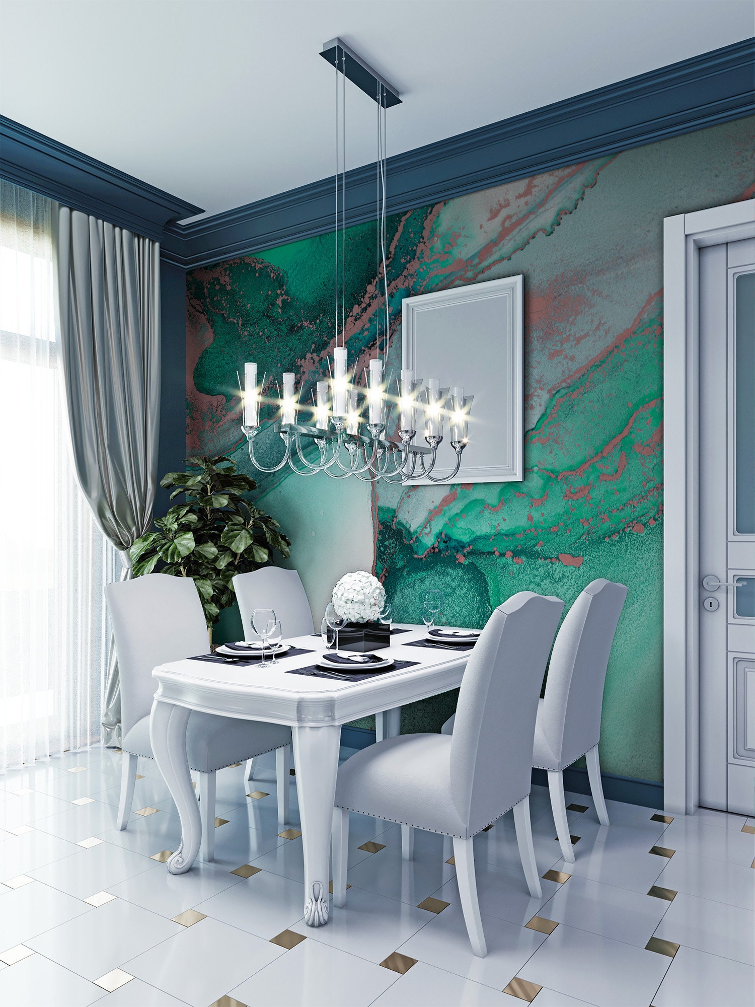 Green and Pink Marble Wallpaper, Stone Wall Mural peel and Stick self