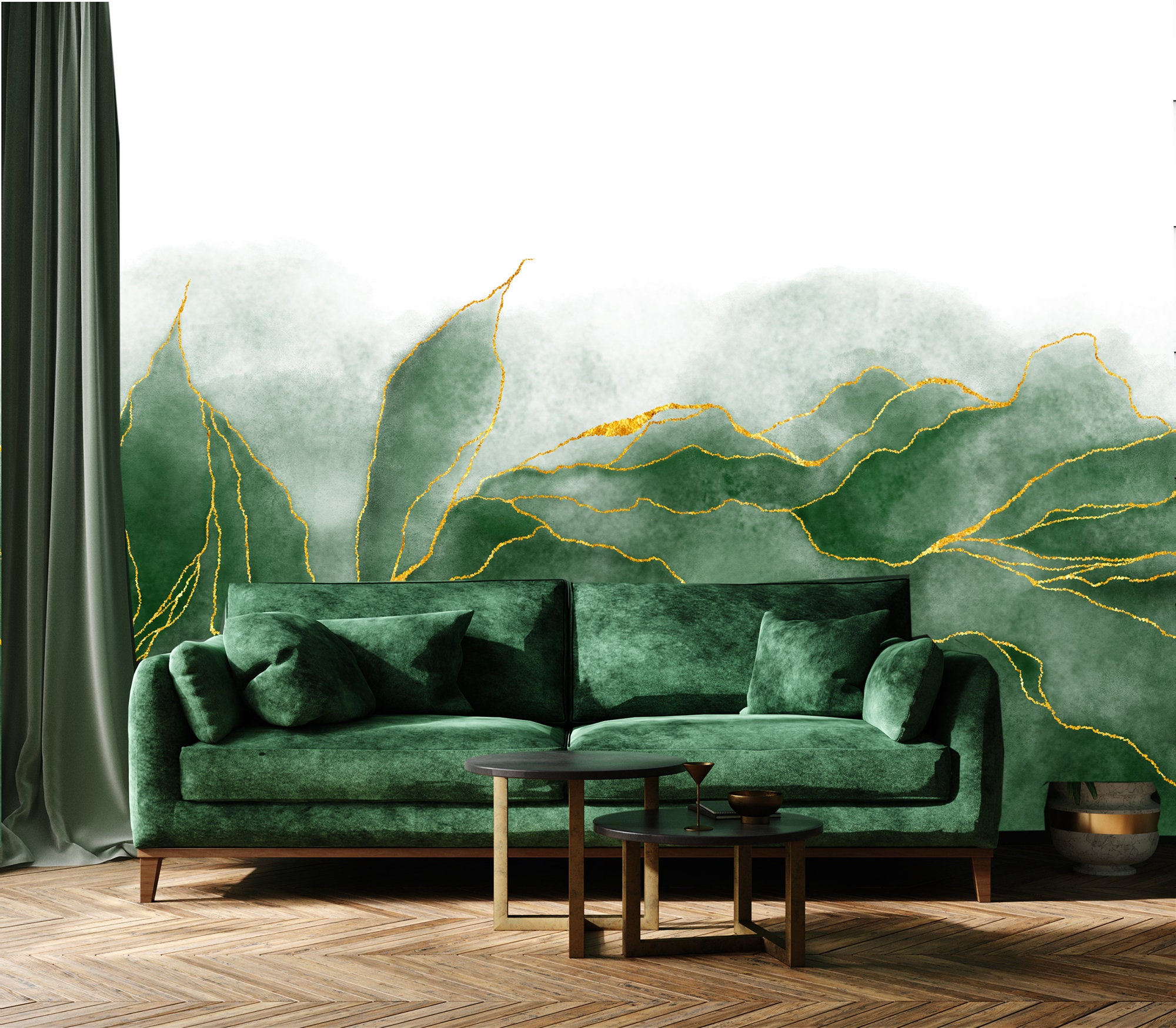 Wall Décor Home & Living Green and gold leaves wallpaper elegant luxury