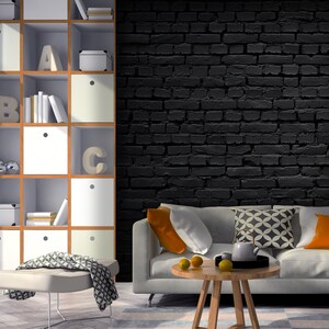 Black Brick Wall Mural, Vintage Wallpaper self Adhesive, Peel & Stick