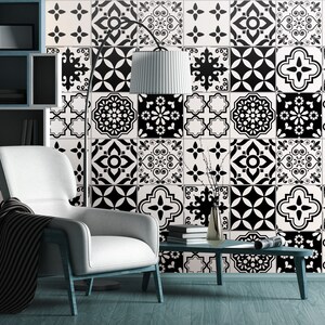 Tile wallpaper, mosaic in black and white, abstract [Self Adhesive, Peel & Stick, Removable]