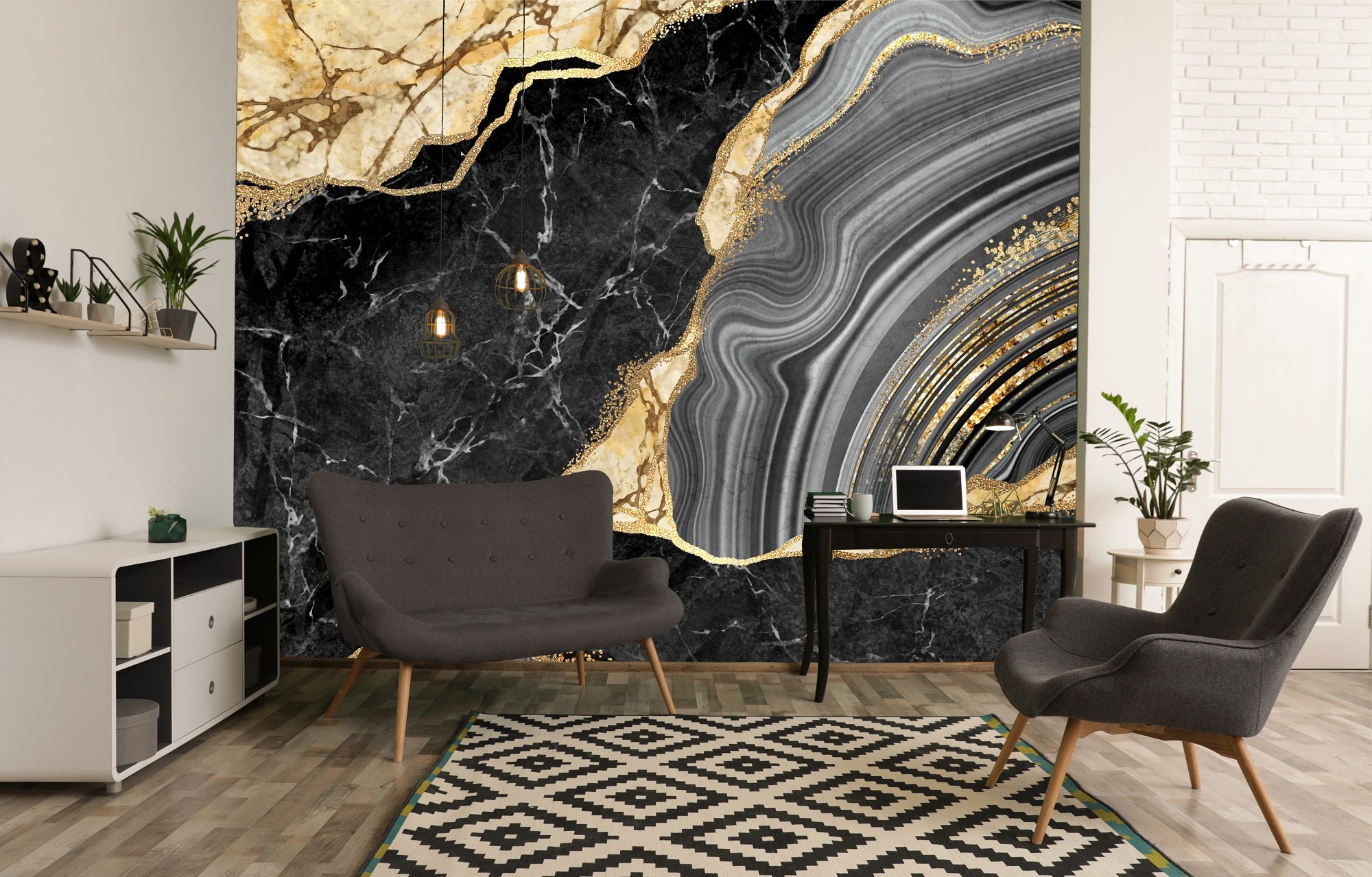 Black and Gold Matte Marble Stone Wallpaper self Adhesive Etsy UK
