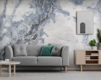 Blue and white marble stone wallpaper [Self Adhesive, Peel & Stick, Removable]