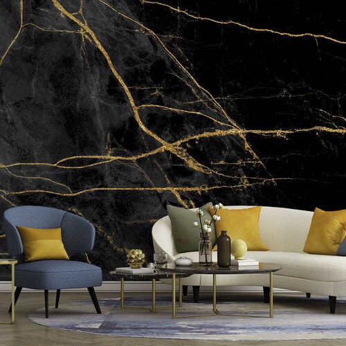 Black Cracked Marble Wallpaper Self Adhesive Peel & Stick Etsy