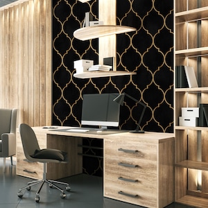 Black morrocan tiles pattern wallpaper [Self Adhesive, Peel & Stick, Removable]