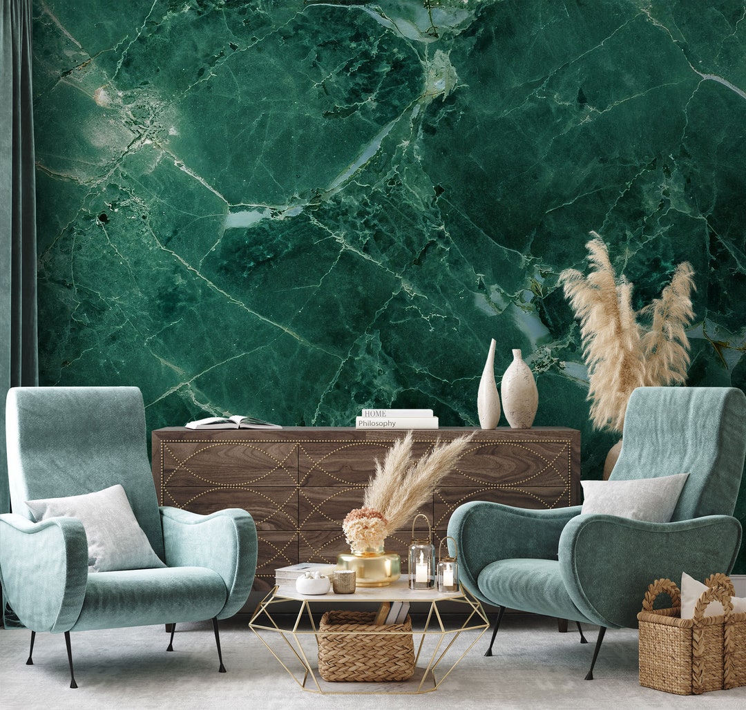 Green Marble Wallpaper, Abstract Stone Wall Mural [peel and Stick (self ...