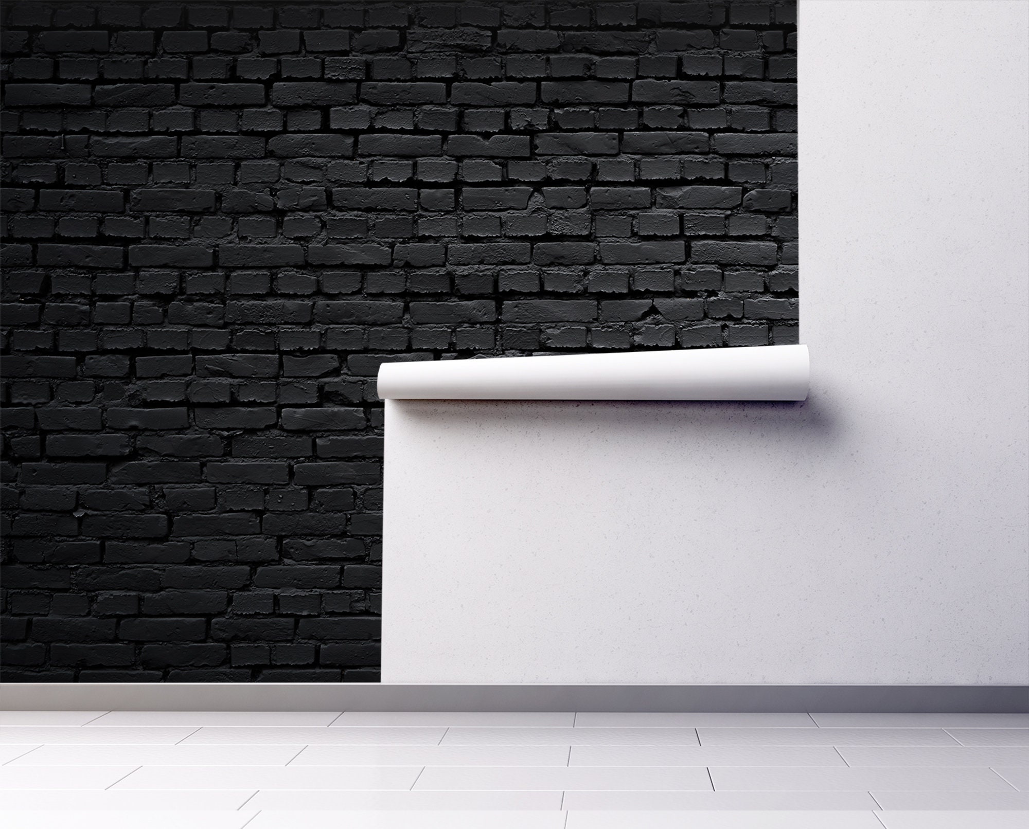 Black Brick Wall Mural, Vintage Wallpaper self Adhesive, Peel & Stick