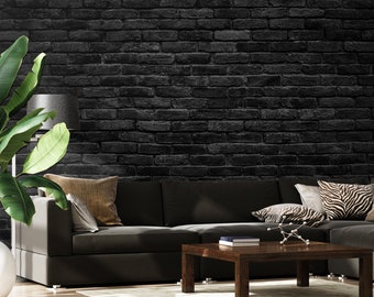 Black Brick Wall Mural Peel and Stick Removable Decal Wallpaper Decor ...