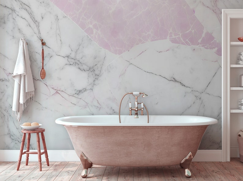 Pink and White Abstract Marble Wallpaper Wall Mural peel and - Etsy