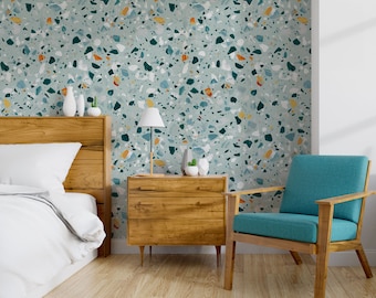 Teal terrazzo wallpaper mural [Self Adhesive, Peel & Stick, Removable]