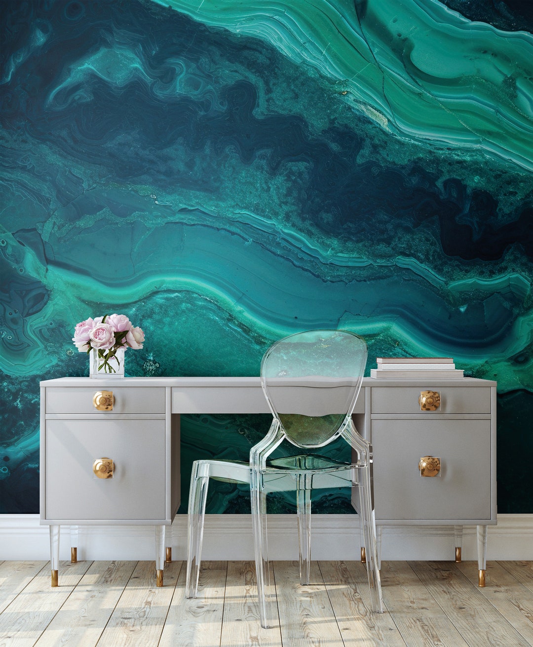 Buy Emerald Green Marble Wallpaper, Abstract Wall Mural [peel and Stick ...
