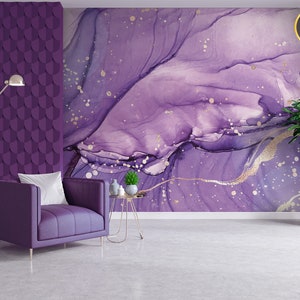 Purple luxury marble wallpaper, abstract pattern, modern Wall Mural [Peel and Stick (self adhesive) or Traditional Vinyl Papers]