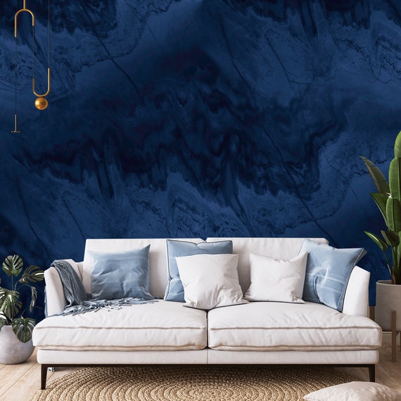 Navy Blue Marble Wallpaper Elegant Pattern self Adhesive Etsy