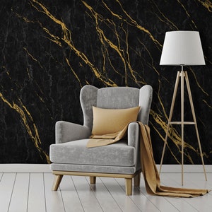 Black marble with gold, realistic wallpaper, natural pattern [Self Adhesive, Peel & Stick, Removable]