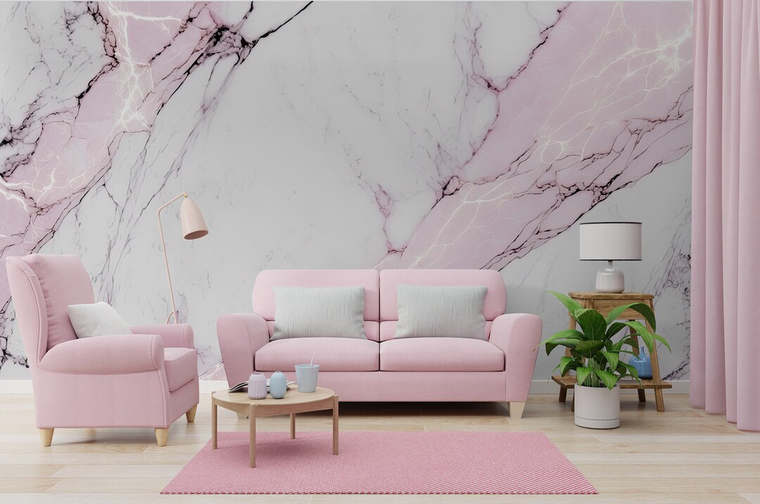 Pink and Gray Marble Wallpaper Abstract Wall Mural Etsy