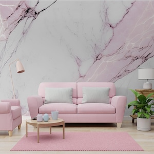 Pink and gray marble wallpaper, abstract wall mural, watercolor wallpaper [Peel and Stick (self adhesive) or Traditional Vinyl Papers]