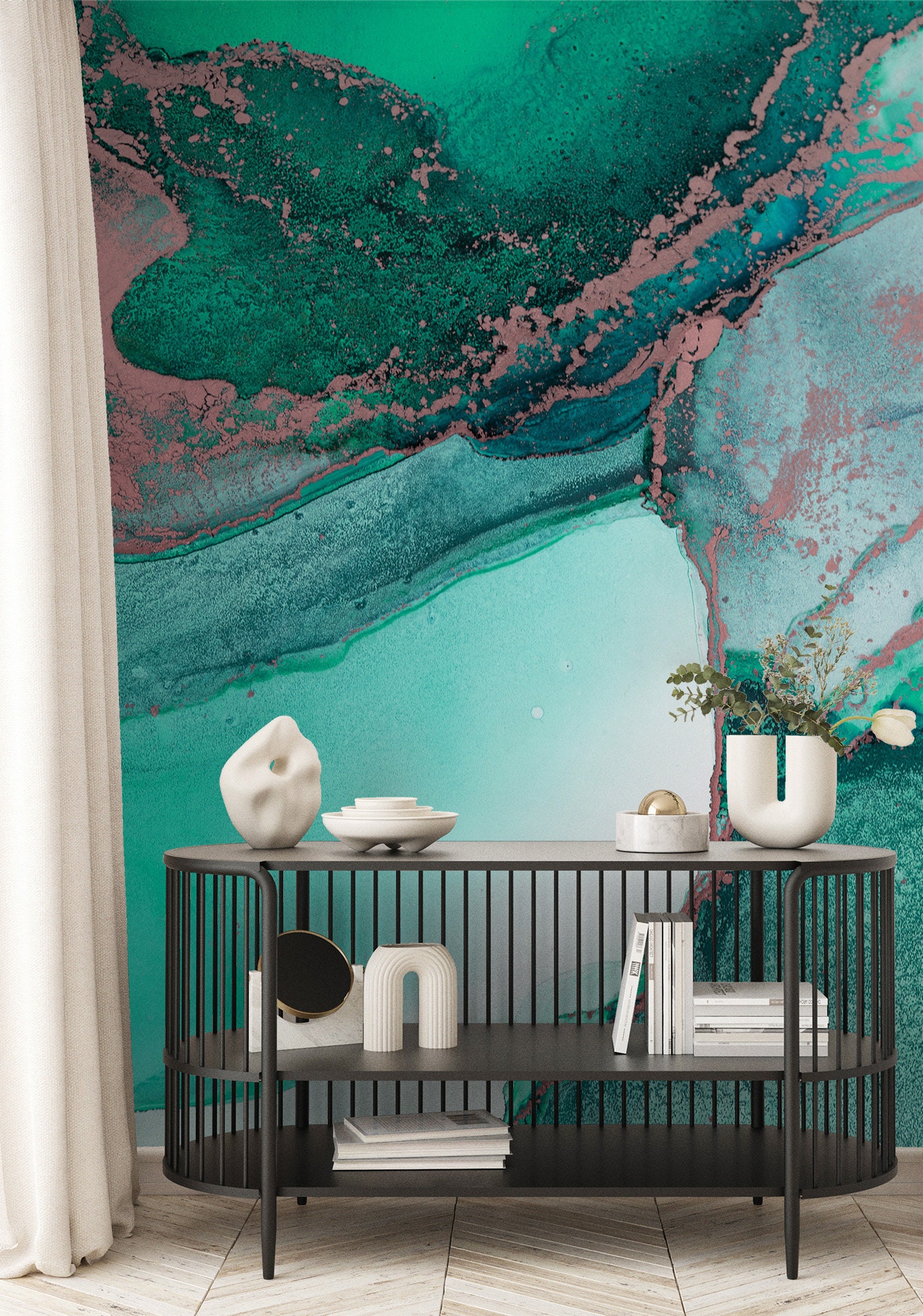 Green and Pink Marble Wallpaper Stone Wall Mural peel and Etsy