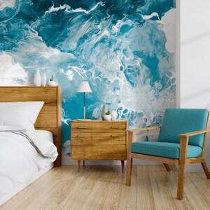 Blue and White Marble Wallpaper, Abstract Painting Wall Mural [Peel and Stick (self adhesive) or Traditional Vinyl Papers]