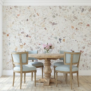 Carta da parati in terrazzo beige chiaro, murale in pietra di lusso [stacca e incolla (autoadesivo) o carta vinilica tradizionale