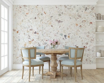 Light Beige Terrazzo Wallpaper, Luxury Stone Wall Mural [Peel and Stick (self adhesive) or Traditional Vinyl Papers