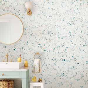 Teal terrazzo wallpaper, stone mural, temporary wallpaper, regular wallpaper [Peel and Stick (self adhesive) or Traditional Vinyl Papers]