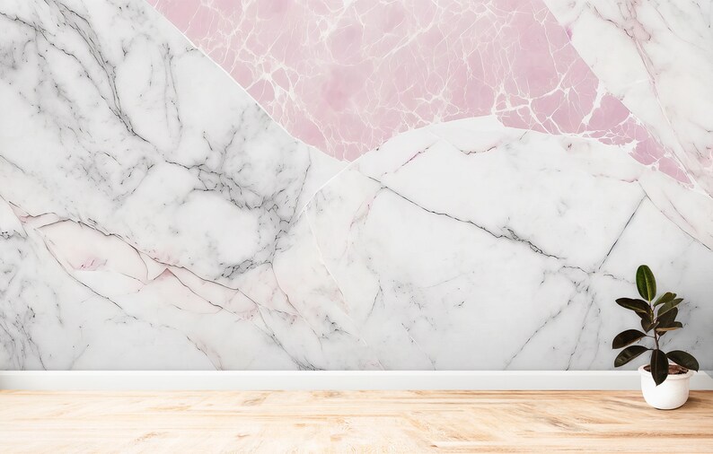 Pink and White Abstract Marble Wallpaper Wall Mural peel and - Etsy
