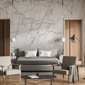 Black and white stone wallpaper, abstract wall mural, stone print [Peel and Stick (self adhesive) or Traditional Vinyl Papers]