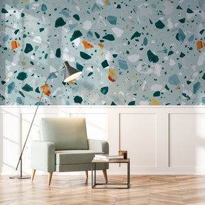 Carta da parati color menta chiaro con motivo a terrazzo colorato [Autoadesivo, Peel & Stick, Rimovibile]