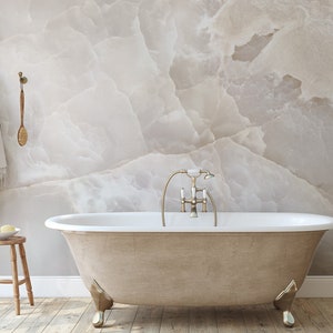 Natural Beige Gray Marble Wallpaper, Stone Wall Mural [Peel and Stick (self adhesive) or Traditional Vinyl Papers]