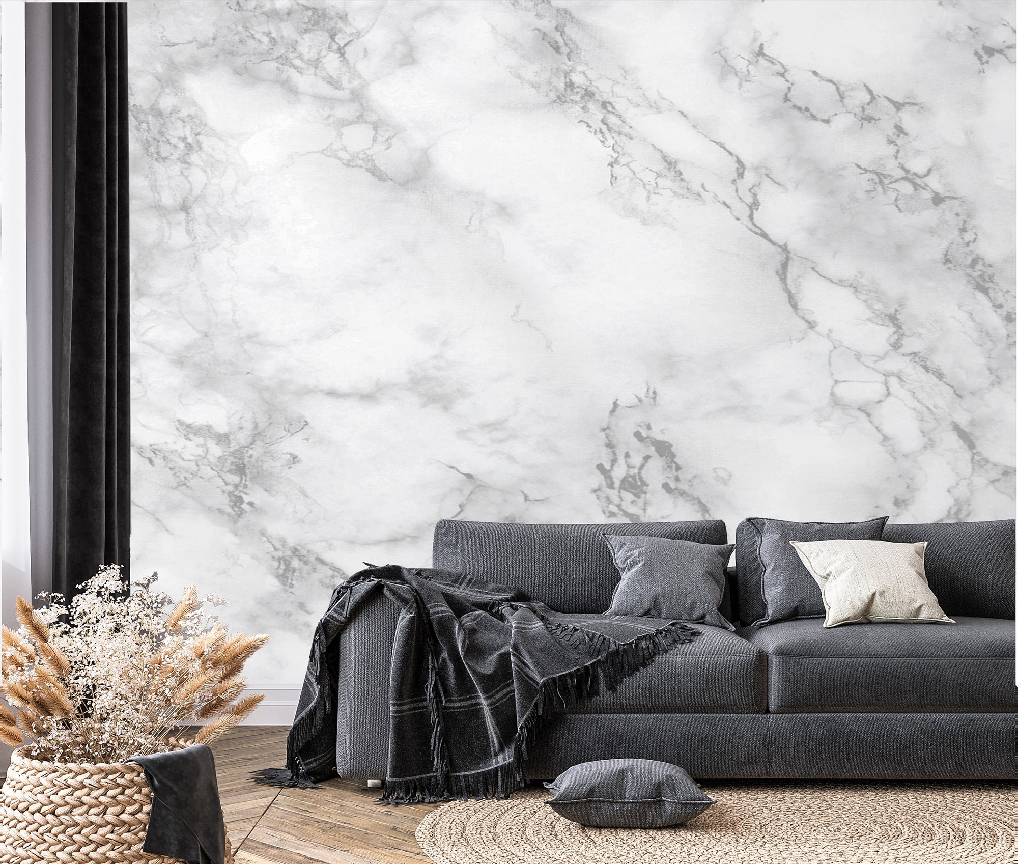 ライトグレーの大理石の石の壁紙、温かみのあるコンクリート表面の壁画