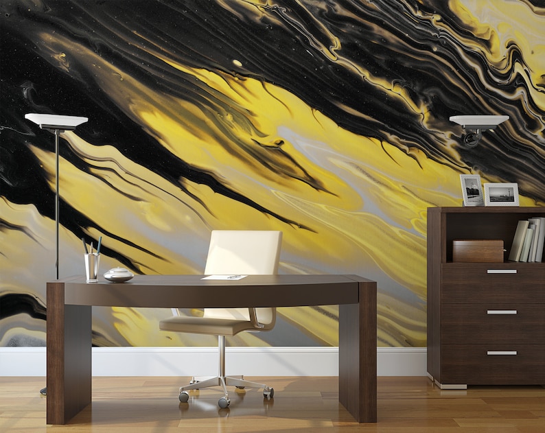 Black and Yellow Marble Wallpaper self Adhesive Peel & Etsy