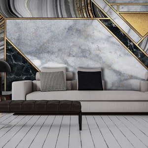 Abstract wallpaper, minimalist geometric pattern, modern mosaic marble [Self Adhesive, Peel & Stick, Removable]