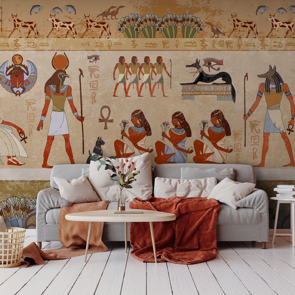 Papier peint de peintures de pyramides égyptiennes antiques [auto-adhésif, peler et coller, amovible]