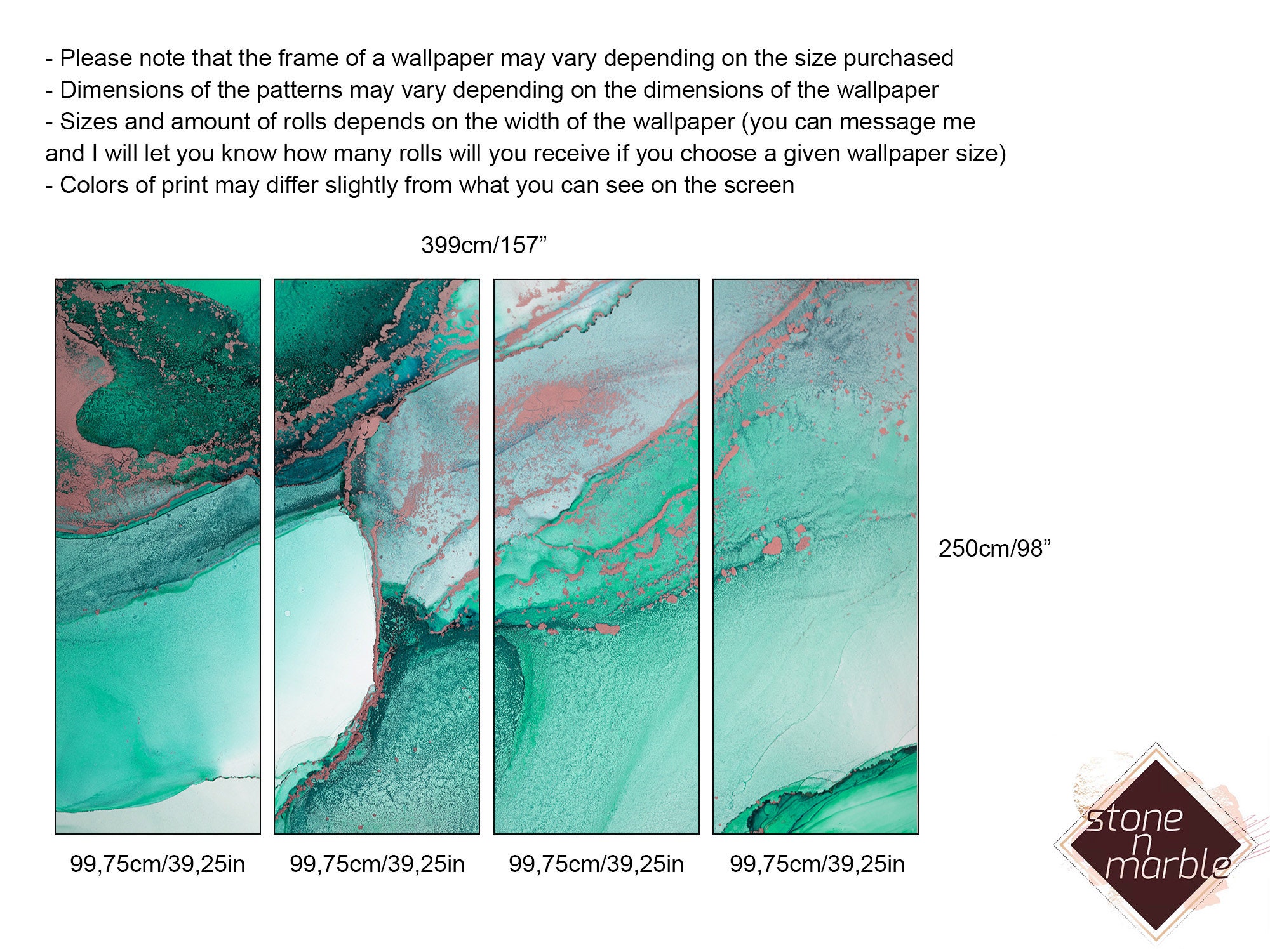 Green and Pink Marble Wallpaper Stone Wall Mural peel and Etsy