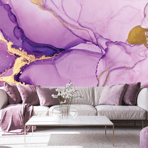 Purple and gold matte marble stone wallpaper [Self Adhesive, Peel & Stick, Removable]