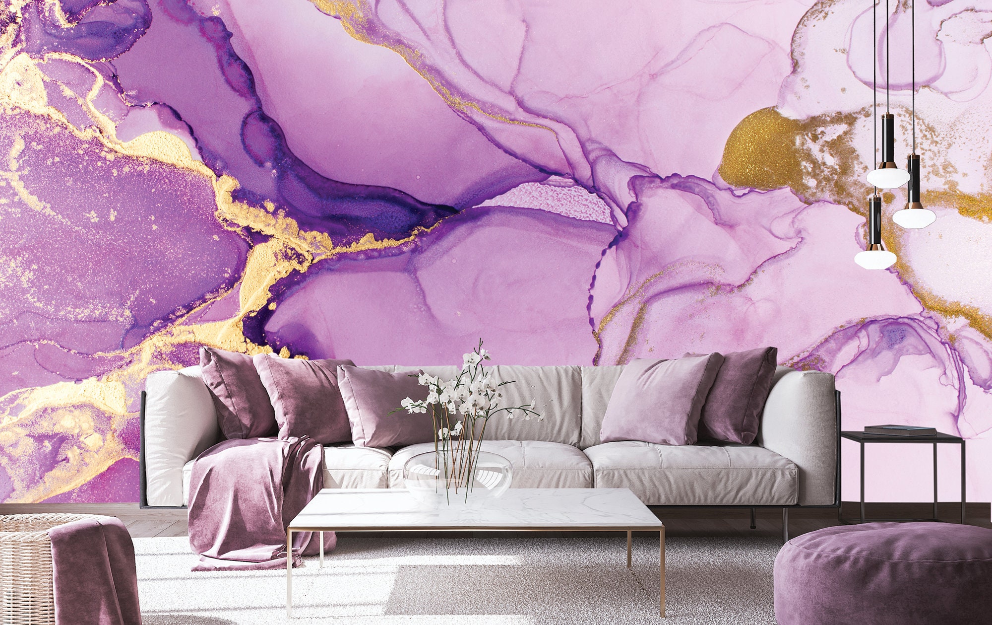 Purple and Gold Matte Marble Stone Wallpaper [self Adhesive, Peel ...