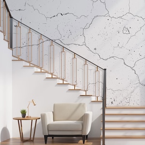 White and black marble stone wallpaper, cracked surface mural [Self Adhesive, Peel & Stick, Removable]