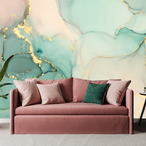 Green and gold matte marble stone wallpaper [Self Adhesive, Peel & Stick, Removable]