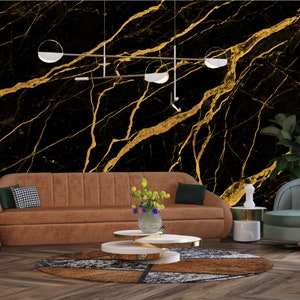 Black and gold matte marble stone surface wallpaper [Self Adhesive, Peel & Stick, Removable]