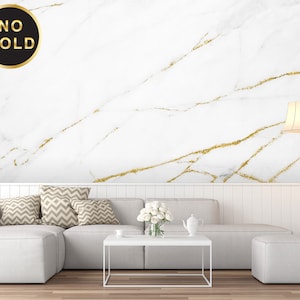 White and gold marble wallpaper, abstract wall mural [Peel and Stick (self adhesive) or Traditional Vinyl Papers]