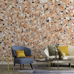Carta da parati in terrazzo, murale astratto, decorazioni per la casa in pietra, arte murale [autoadesiva o carta vinilica tradizionale]