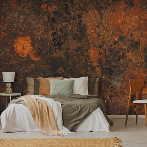 Old dirty rusty surface wallpaper, dark and orange damaged surface mural [Self Adhesive, Peel & Stick, Removable]