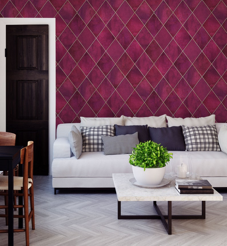 Burgundy Tiles Pattern Wallpaper self Adhesive, Peel & Stick, Removable